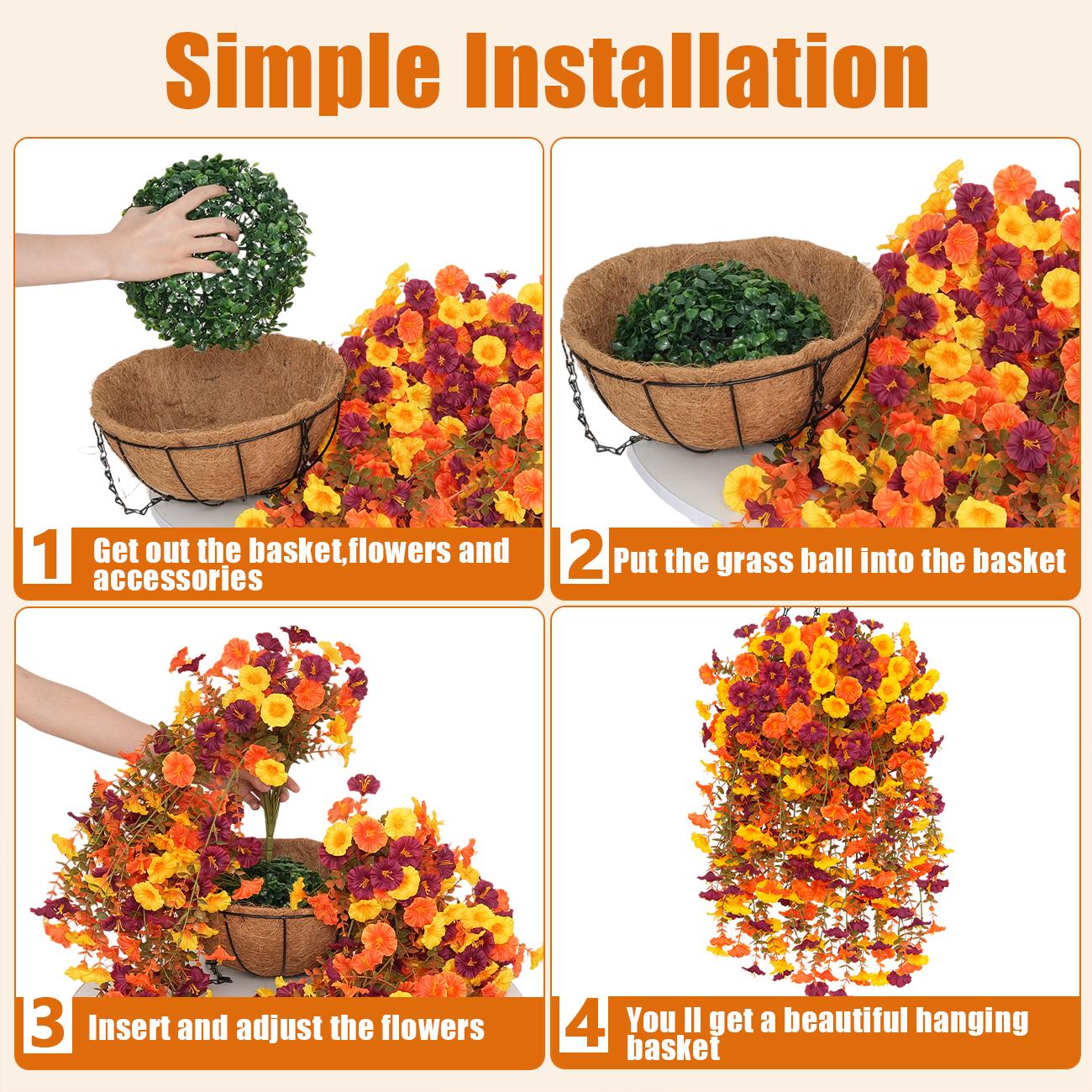 2Pcs Artificial Hanging Flower Baskets, UV Resistant Daisies/Pansies/Morning Glories/Ferns Arrangement, No Maintenance Fall & Halloween Decor for Porch Patio Balcony Yard, Home Accessory, House Decor homeessentials 2Pcs Artificial Hanging Flower Baskets, UV Resistant Daisies/Pansies/Morning Glories/Ferns Arrangement, No Maintenance Fall & Halloween Decor for Porch Patio Balcony Yard, Home Accessory, House Decor homeessentials