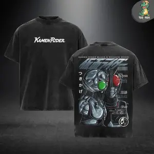 Kamen Riders Vintage Graphic Tee Oversized Washed T-Shirt, Classic Tokusatsu Hero Style, Regular Fit Streetwear Shirt for Rider Fans, Anime Action Collection, Casual Daily Wear Gift 6QN