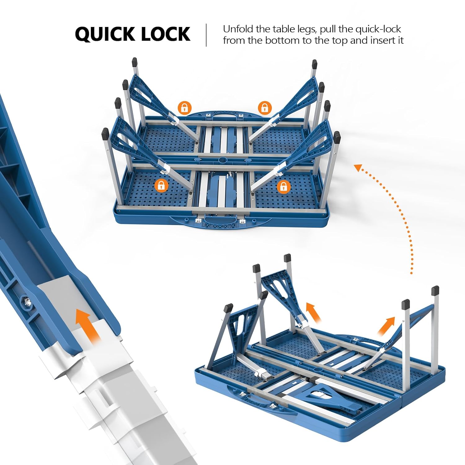 4 Ft Camping Picnic Table Set with 4 Seats with Umbrella Hole Folding Lightweight Suitcase Card Table-220 Lbs Support Aluminum F