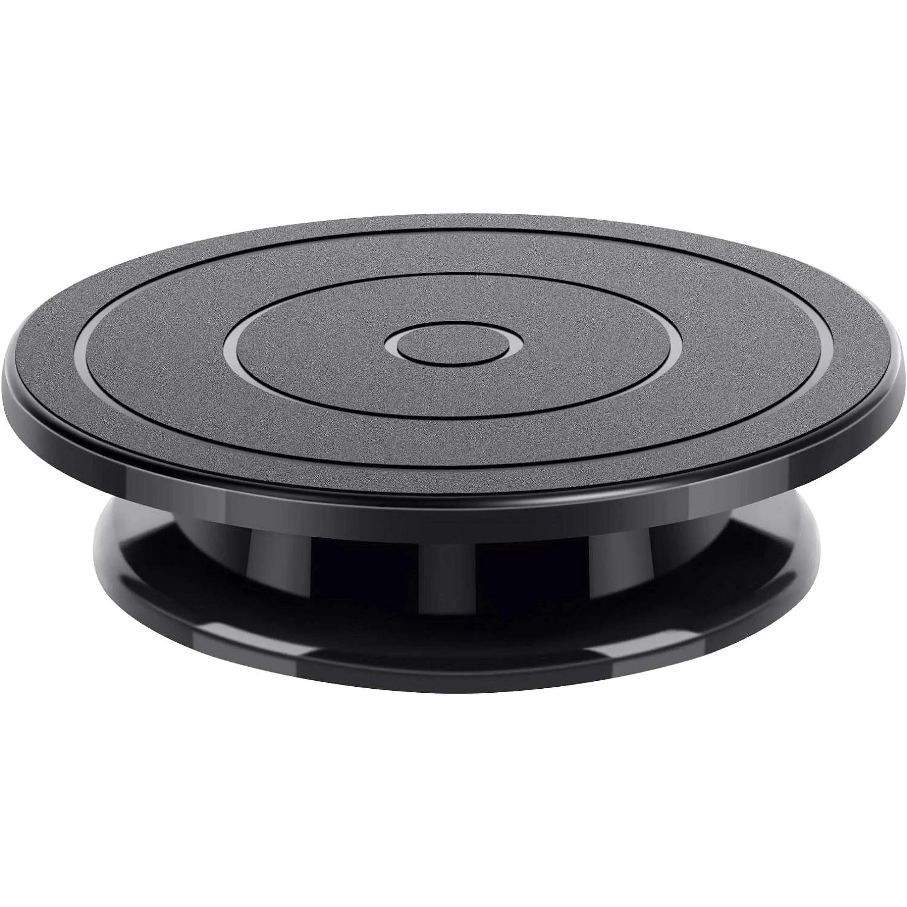 11-Inch Plastic Rotating Turntable Sculpting Wheel with Concentric Rings - Black Reusable Baking & Cookie Decorating Tool, 360° Spinning Cake Stand for Ceramic Clay Pottery, Lightweight Durable Home Display Supplies summerwins