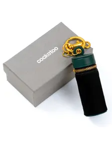 Cockatoo Genuine Leather Lipstick Case with Keychain, Nappa Genuine Leather Zipper Box, Moisturizing Lip Balm Holder, Key Chain Accessory