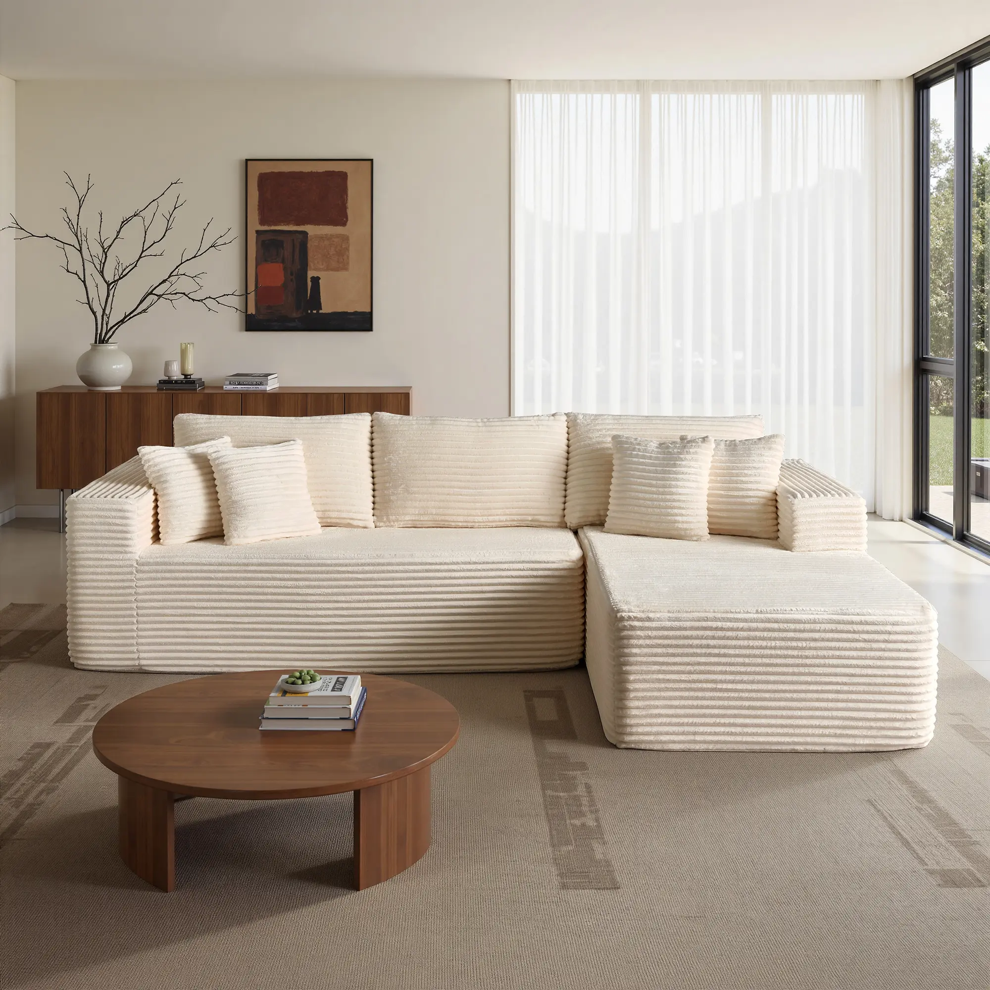 108" White L Shaped Sofa with Right Chaise