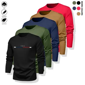 5-pack men's solid crewneck long-sleeve performance T-shirt - casual athletic wear, gym clothes, fall outfits, activewear suitable for the gym, morning runs, or outdoor activities