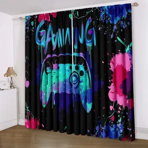 Vibrant Game Curtains with Colorful Controller Design, Rod Pocket Curtain for Bedroom & Living Room Decor, Perfect for Gaming Rooms