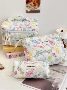 Mermaid Pattern Makeup Bag Set, Large Capacity Travel Cosmetic Storage Bag, Zipper Makeup Organizer Pouch, Versatile Storage Bag for Travel & Daily Use, Makeup Brushes Organizer