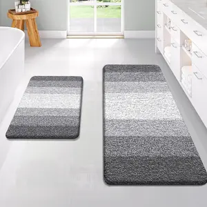 Bathroom Rug Set 2 Piece, Microfiber Bath Rug Set, Non-Slip, Machine Washable, Bath Mats for Bathroom (47"x20"+24"x16", Grey)
