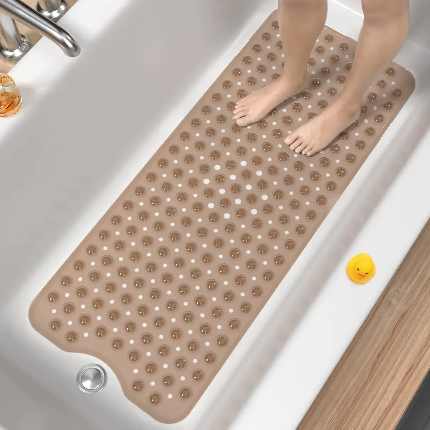Bath Mat for Tub, Non Slip Bathtub Mat, 40 x 16 Inch Extra Long Bath Tub Mat, Machine Washable Bathroom Shower Mat with Suction Cups and Drain Holes, Soft on Feet