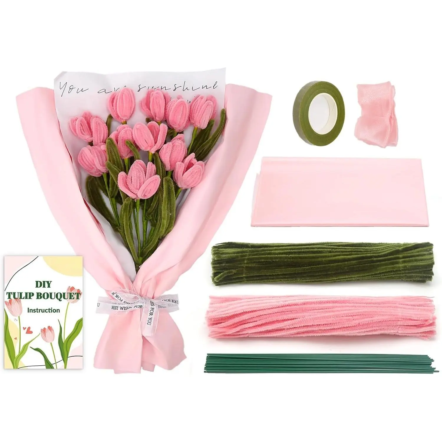 200 count Pipe Cleaners Craft Supplies DIY Chenille Stems  Bouquet Kit with Step-by-Step Video Tutorials for Wedding , Holiday Decoration