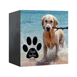 Personalized Pet Cremation Urn Shadow Box Paw Memorial Gift for Dogs & Cats Pet Loss Sympathy Gift for Pet Lovers | I Loved Her First