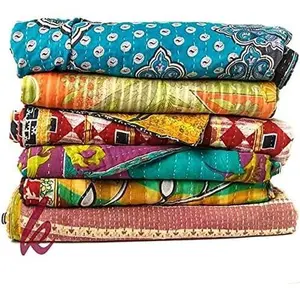 5 Pieces Mix Lot of Indian Kantha Cotton Bed Cover Throw Old Sari Made Patches Made Blanket