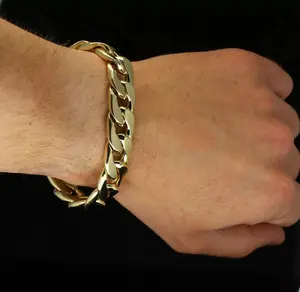Men's Cuban Link Chunky Solid Bracelet 8" 14k Gold Plated Classic Design Hip Hop Fashion Accessory