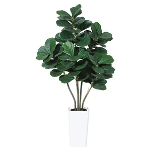 5FT Artificial Fiddle Leaf Fig Plant Indoor, Faux Fig Tree with White Planter Tall Fake Floor Plant in Pot Artificial Trees with Natural Wood Trunk for Home Office Living Room Decor Indoor