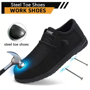 Steel Toe Shoes for Men Women – Lightweight Breathable Safety Work Sneakers Non Slip Protective Construction Shoes Waterproof Worker Boots Black Closed Footwear