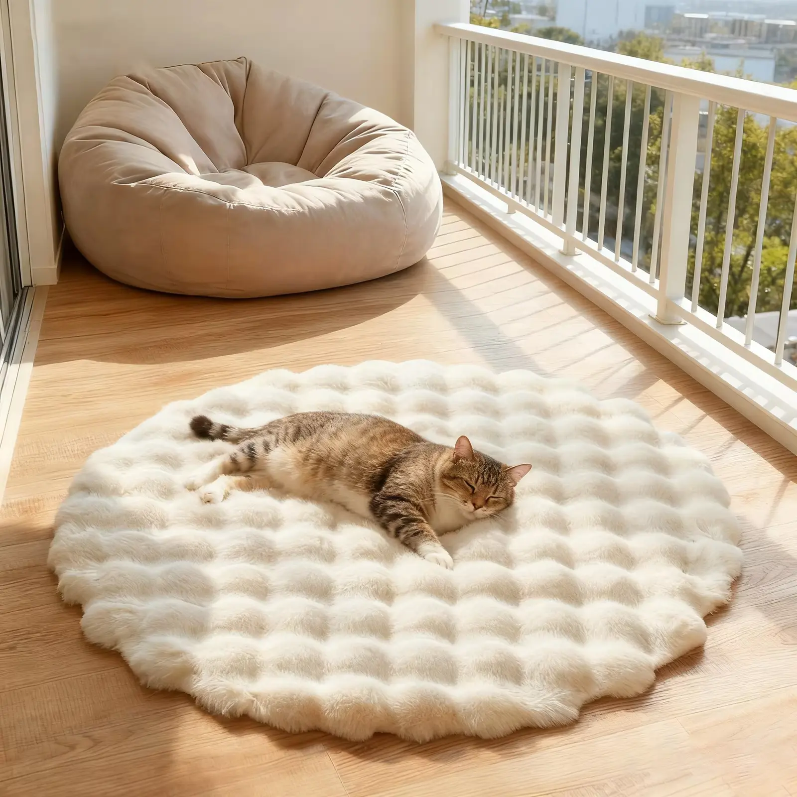 Bubble Velvet Faux Fur Round Fluffy Area Rug - Tufted Pile, Soft Thick Plush Mat for Indoor Modern Home Decor Supplies, Fluffy Area Rugs