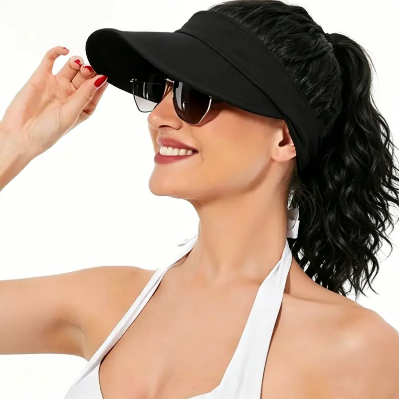 Synthetic Hair Curly Wave Ponytail Black Baseball Cap Wig Adjustable Sun-Protective Sporty Style for Women