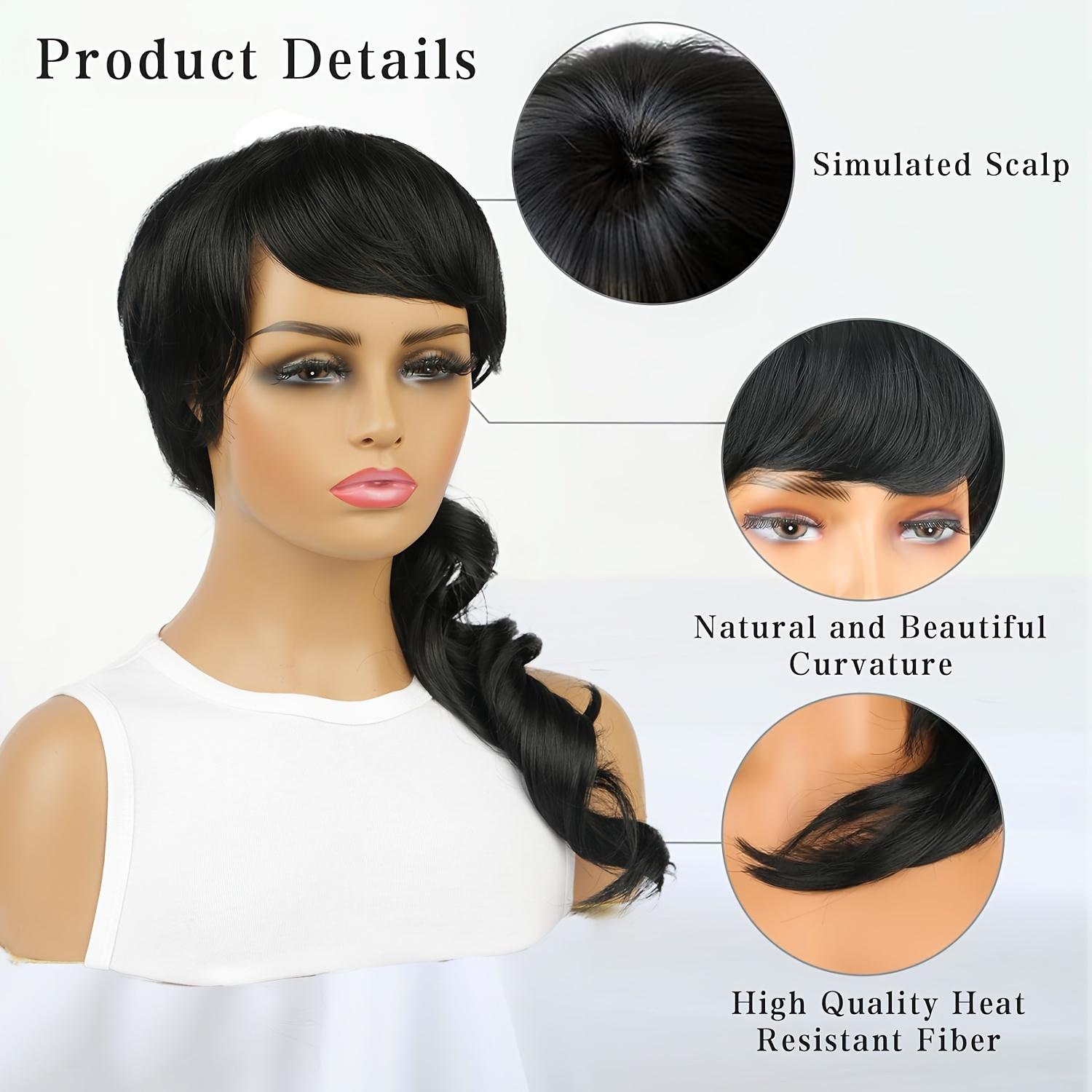 Pixie Cut Wig with Long Deep Wave Synthetic Hair and Bangs, Beginner-Friendly Mullet Style Wig