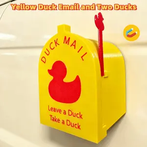 Mini duck mailbox-cute yellow, red and duck-shaped outdoor mailbox with flag, durable plastic material, suitable for courtyard, porch/front door, easy-to-install top-mounted household mailbox-duck lover-friendly message system gift.