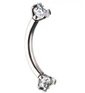 Clear CZ Prong Set Stainless Steel Curved Barbell