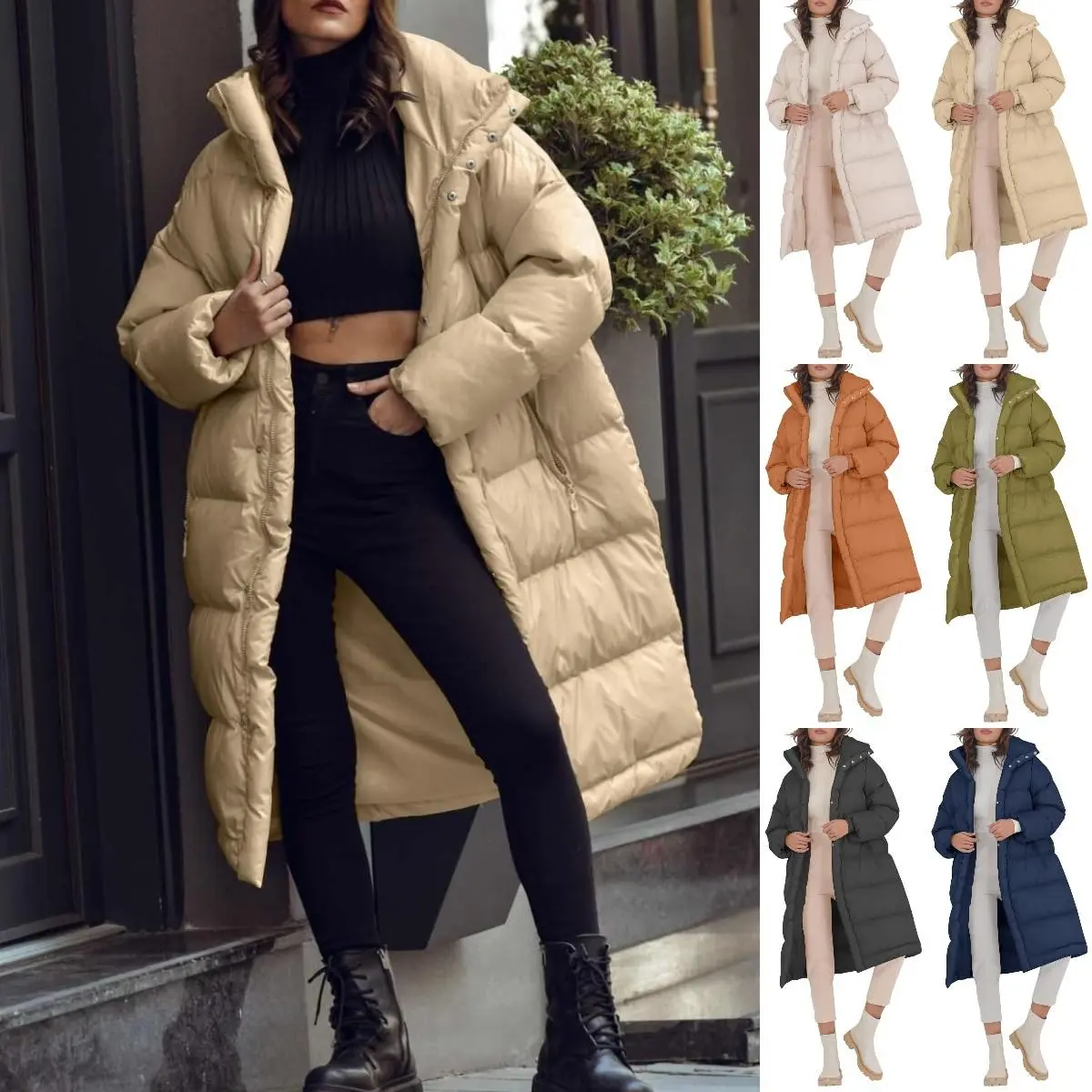 Imily Bela Women's Long Puffer Jacket Stand Collar Zip Baggy Down Coats with Side Pockets Outwear