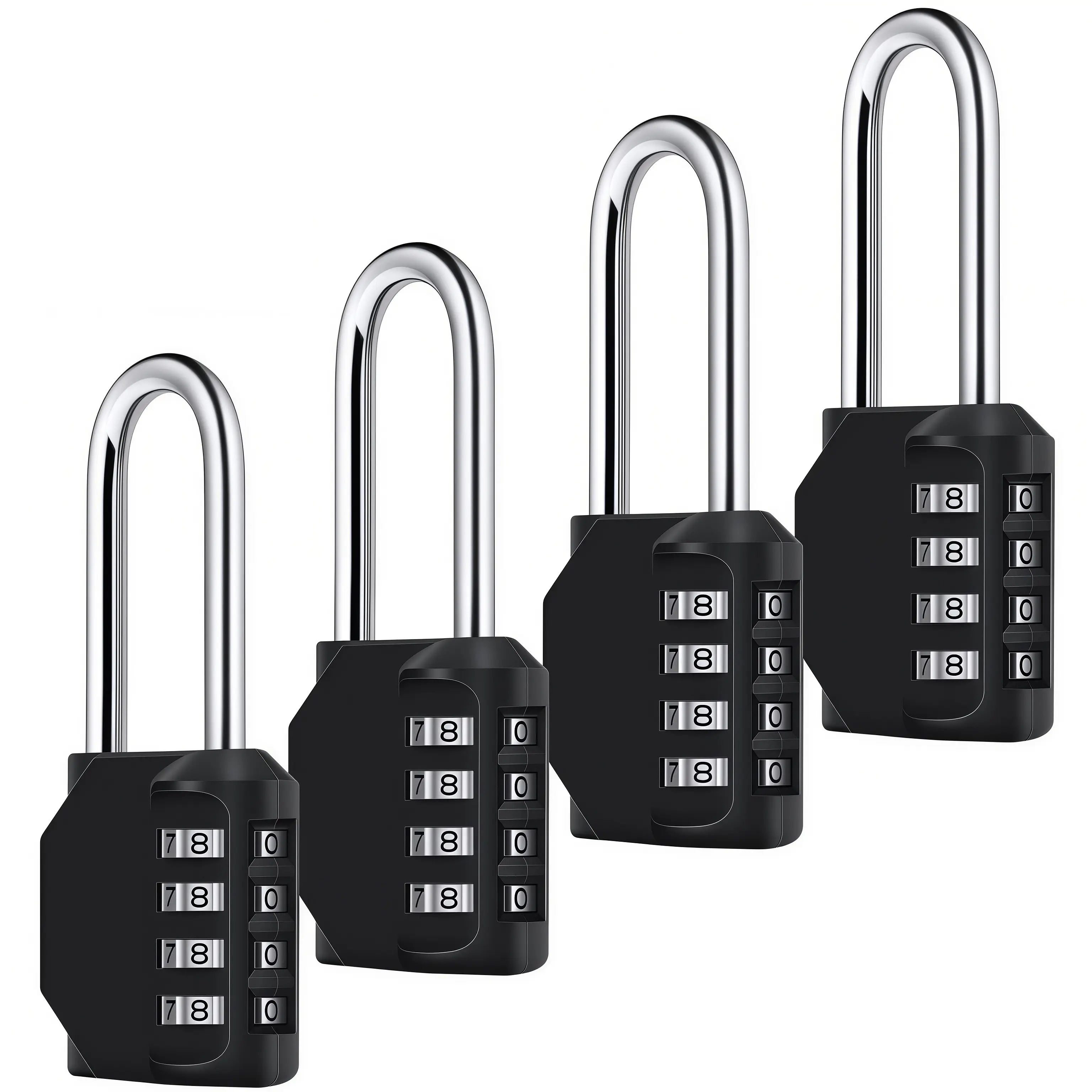 LMMAKE 4PCS 4-Digit Combination Padlocks, 4.09in Long Zinc Alloy Metal, Waterproof Weatherproof, for Schools, Gyms, Black