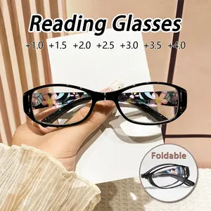 Stylish Oval Full-Frame Folding Reading Glasses for Women, Vintage Floral Design, Magnification +1.0 to +4.0, HD for Reading, Trendy Readers, Reading Eyeglasses