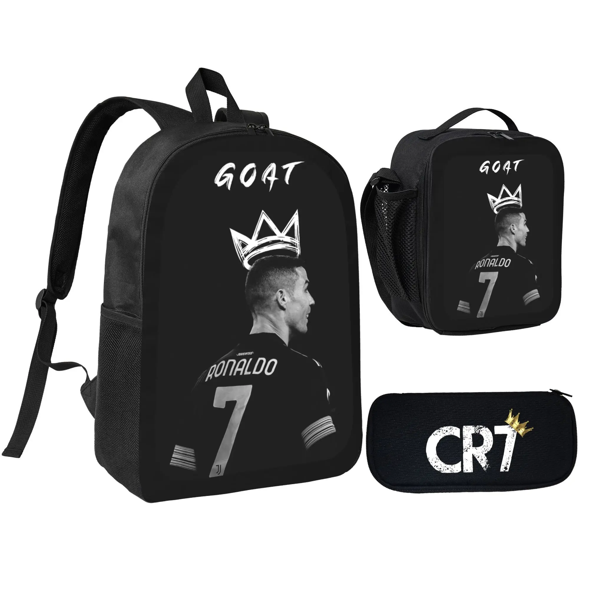 CR7 Backpack 3pcs Set School Backpack with Lunch Bag Pencil Case Cute School Bag Bookbag