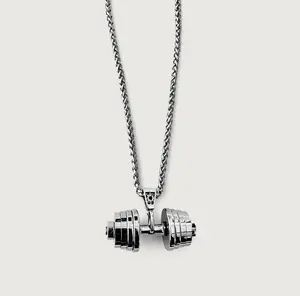 4 Rings Silver Barbell Charm Pendant Necklace