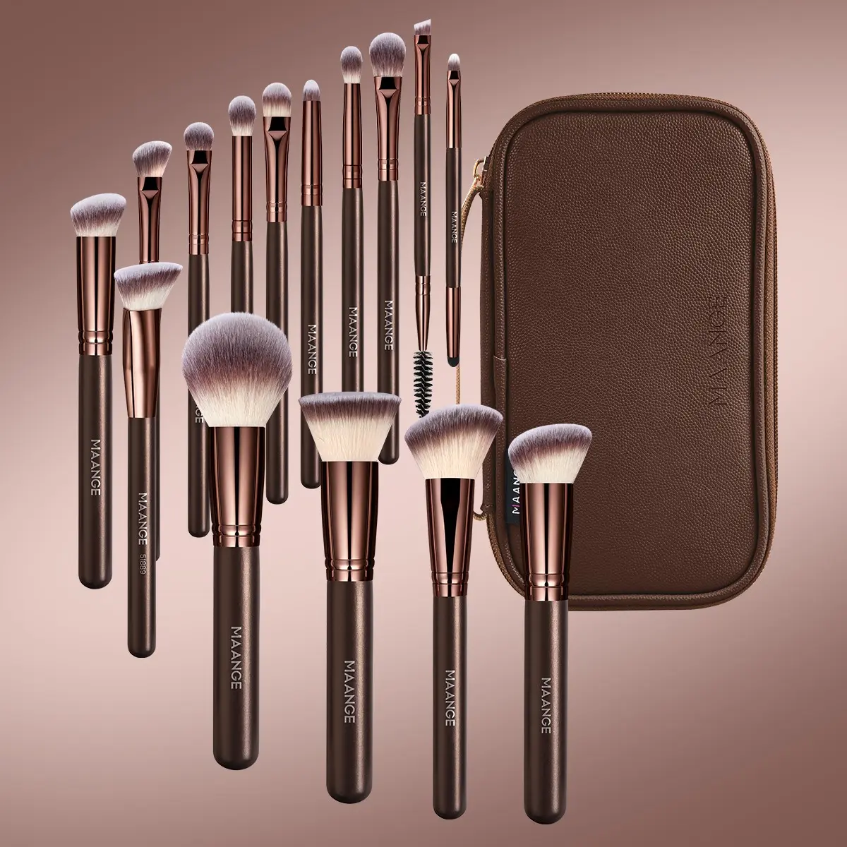 Maange 15-Piece Professional Makeup Brush Set, Makeup Tools Set, Includes Foundation, Blush, Eyeshadow, Powder, Concealer, Mascara Brushes, Travel Makeup Kit, Makeup Brushes Kits
