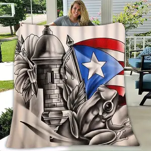 1 Piece Vintage Floral Puerto Rico Flag Flannel Blanket - Ultra Soft Plush, Non-Shedding and Machine Washable, Available in 3 Sizes (40x50, 50x60, 60x80inch ) Suitable for Living Room, Bedroom, Travel, and Camping - Four Seasons Comfortable Home Decor, Pu