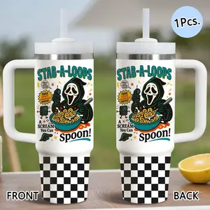PIKPAKA Horror Movie Ghost Face Scream Vacuum Flasks 40oz Stainless Steel Funny Dad Tumbler with Handle & Straw, Reusable Vacuum Insulated Travel Mug Keeps Drinks Cold Up to 12 Hours, Leak-Resistant Cup for Iced Coffee, Water, Office, Gym or Travel