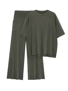 Women's Solid Drop Shoulder Tee & Elastic Waist Pants Two-piece Set, Basic Casual Fashion Cozy Fit Half Sleeve Top & Trousers for Daily Outdoor Wear, Ladies Clothes for All Seasons