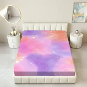 1Pc Galaxy Starry Sky Space Fitted Sheet Mattress Protector Holiday Theme, Celestial Bedding Breathable Sheets, Soft Comfortable Bedding Mattress Cover, for Bedroom Guest Room.