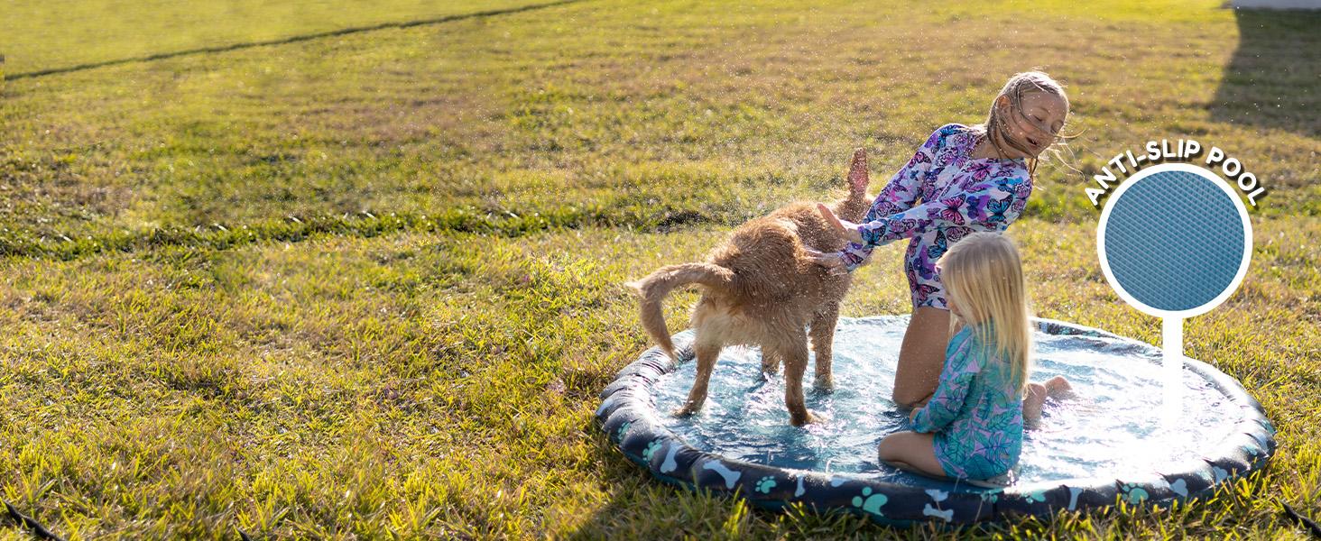 Non Slip Splash Pad for Kids & Dogs, 69’’ Extra Large Splash Pad Sprinkler for Kids, Dog Water Summer Toys - Great Outdoor Toys for Toddlers 1-3 & Children Ages 4-8, Baby Pool for Backyard