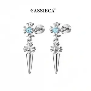 CASSIECA 1Pair Gothic Cross Dangle Earring for Men Women Punk Rock Surgical Steel Stud Trendy Cute CZ Earrings Piercing Jewelry Men's Accessories Accessories Gifts for Women Girlfriend Summervibes