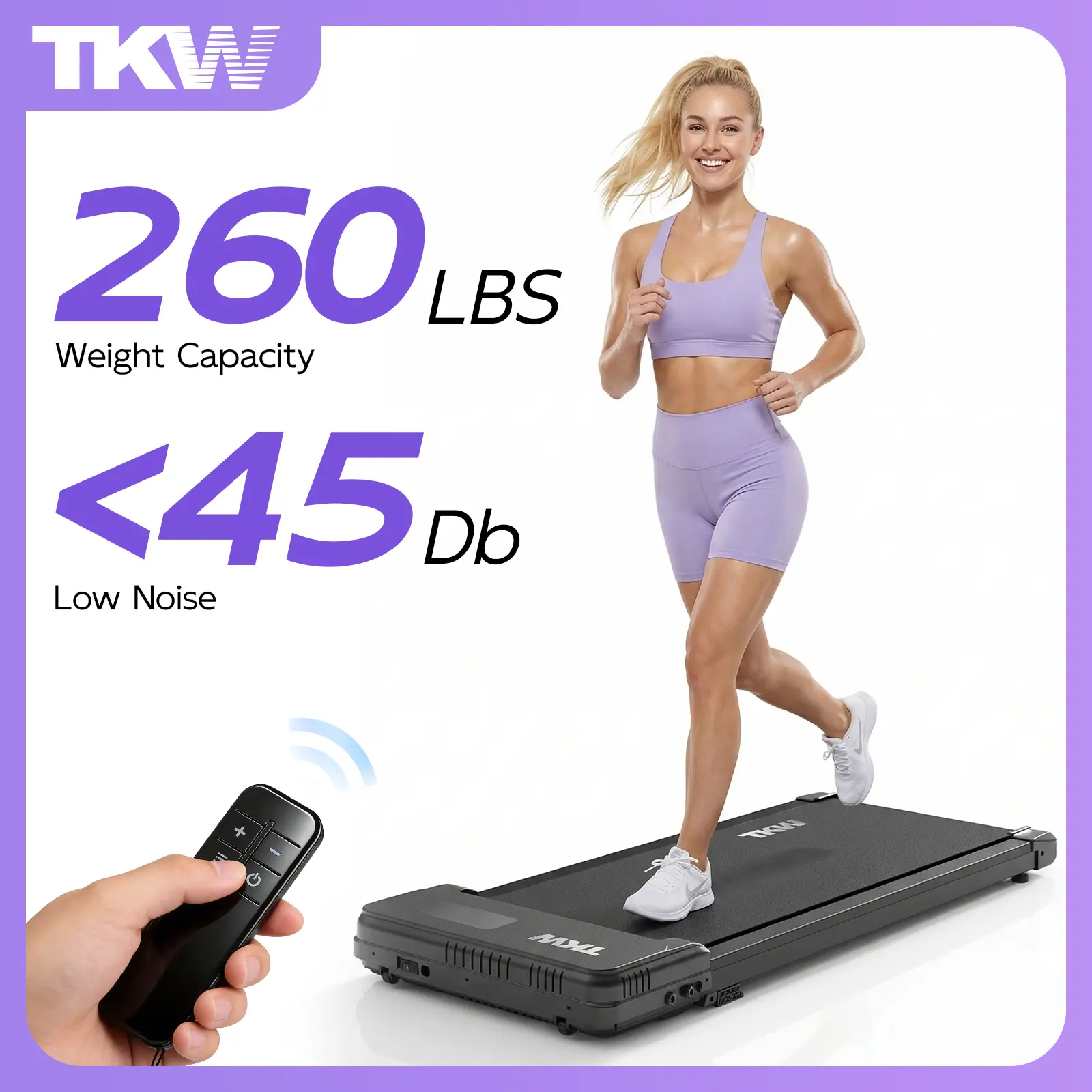 TKW 2in1 walking pad,home Treadmill, Low-Noise Motor Walking Pad, Remote Control & Wheels for Easy mobility, Dual Shock-Absorption System，Compact Walking Pad for Home & Office Use Portable Fitness Equipment Portable Workout Equipment