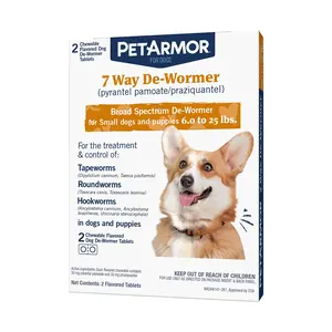 PetArmor 7-Way De-Wormer for Puppies & Small Dogs (6–25 lbs) – Oral Treatment for Tapeworm, Roundworm & Hookworm, 2 Flavored Chewables with Praziquantel & Pyrantel Pamoate