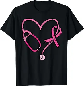 100% Cotton Unisex Pink Stethoscope Nurse Medical Breast Cancer Awareness Women T-Shirt
