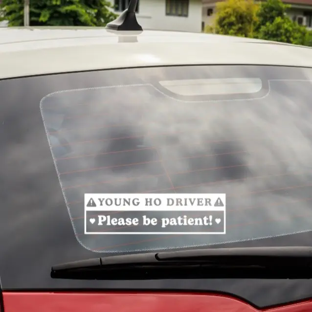 Young Ho Driver Alert Car Decal - Please Be Patient - Clear Window Sticker for Young Drivers - Enhances Road Safety Awareness