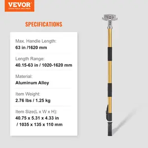 VEVOR Drywall Flat Box Handle, 40''-64'', Anodized Aluminum Flat Finishing Extension Handle, 5-Section Length Adjustable, Non-slip Grip and 360 Painting for Plasterboard, Wallboard, Sheetrock
