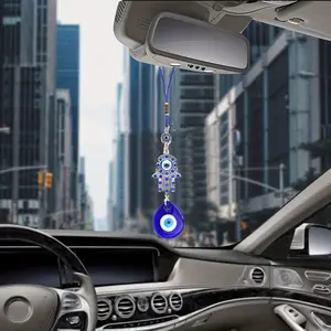 Water Drop Blue Eyes Fatima Hand Good Luck Decoration Keychain, Glass Craft with Bubbles Color Inclusions Normal, Non-Defective!