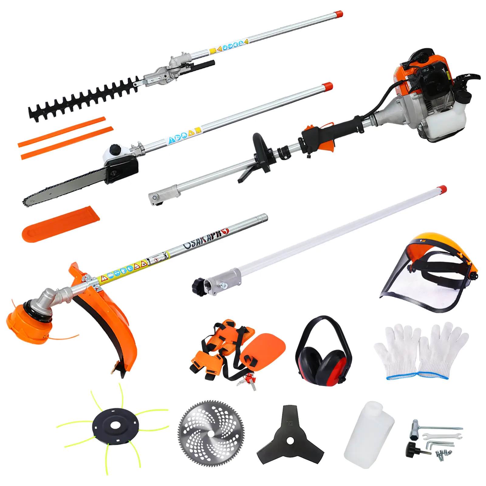 10-in-1 Gas Powered Multi-Functional 52CC Garden Tool System, Interchangeable Pole Saw, Hedge Trimmer & Brush Cutter, EPA-Compliant Outdoor Equipment