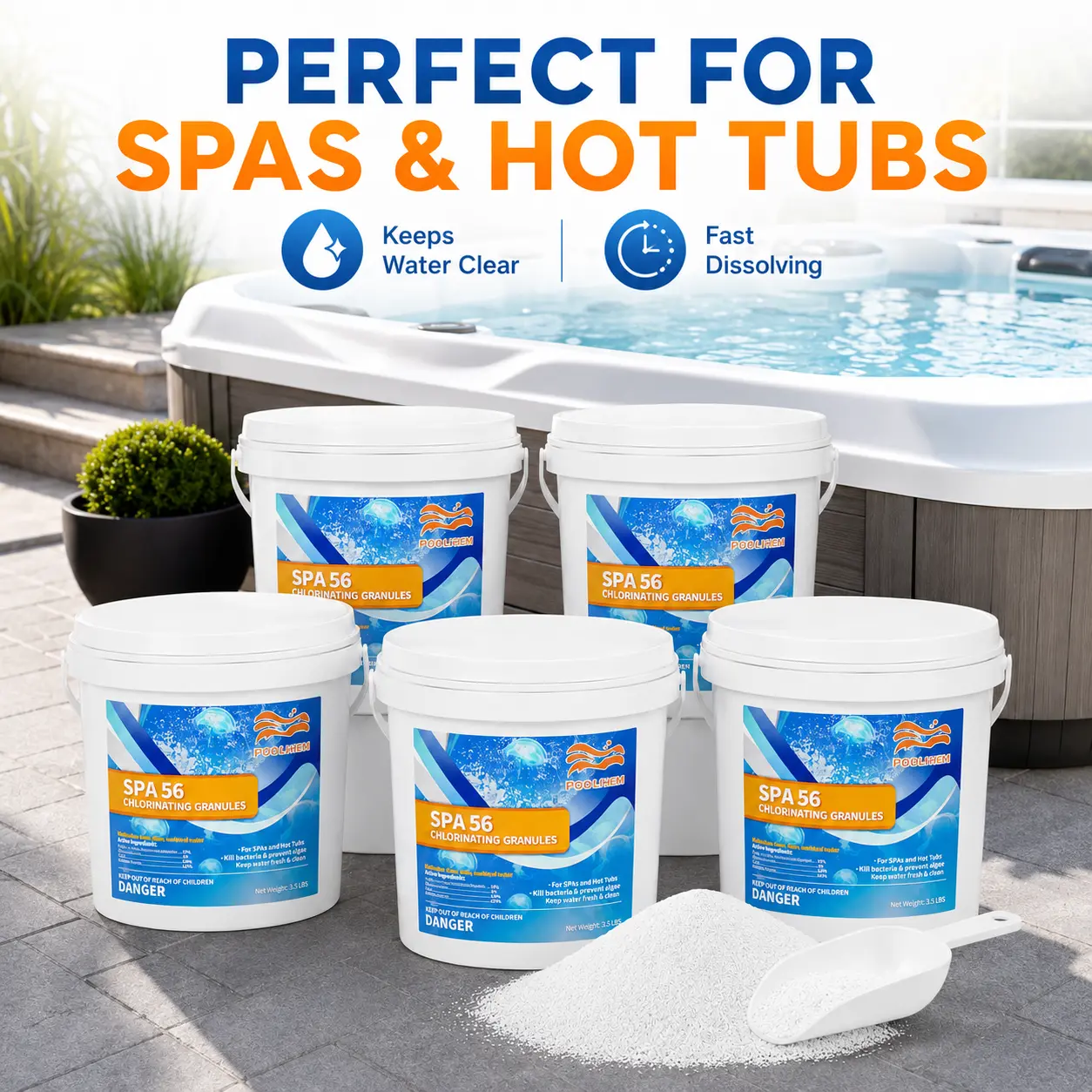 Premium Granular Hot Tub Water Care 5-Pack 17.5 lbs - Fast-Dissolving Spa Chemical Treatment for Balanced Distribution, Clean Water & Everyday Relaxation Maintenance, Home Spa Use