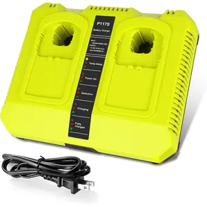 2Port P117 Replace Charger for Ryobi 18V Battery P117 P118 for 18V Max Lithium NiCad P100 P102 P103 P105 P107 P108 Dual Chemistry 12V-18V for Ryobi Battery Charger