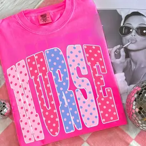Comfort Colors Coquette Nurse Shirt Neon Polka Dot Summer Medical Tee