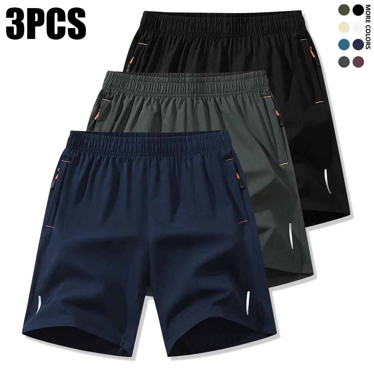 Men's 3-Piece Quick-Dry Breathable Athletic Running Shorts Set - Mensfashion Gym & Beach Style Men's Shorts, Casual Summer Outdoor Sports Gear with Zipper Pockets, Loose Activewear