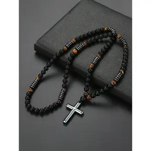 Handmade Beaded Cross Pendant Necklace, Fashion Accessory for Daily Wear & Special Occasions, Energy Healing Jewelry Gift, Pendant Design