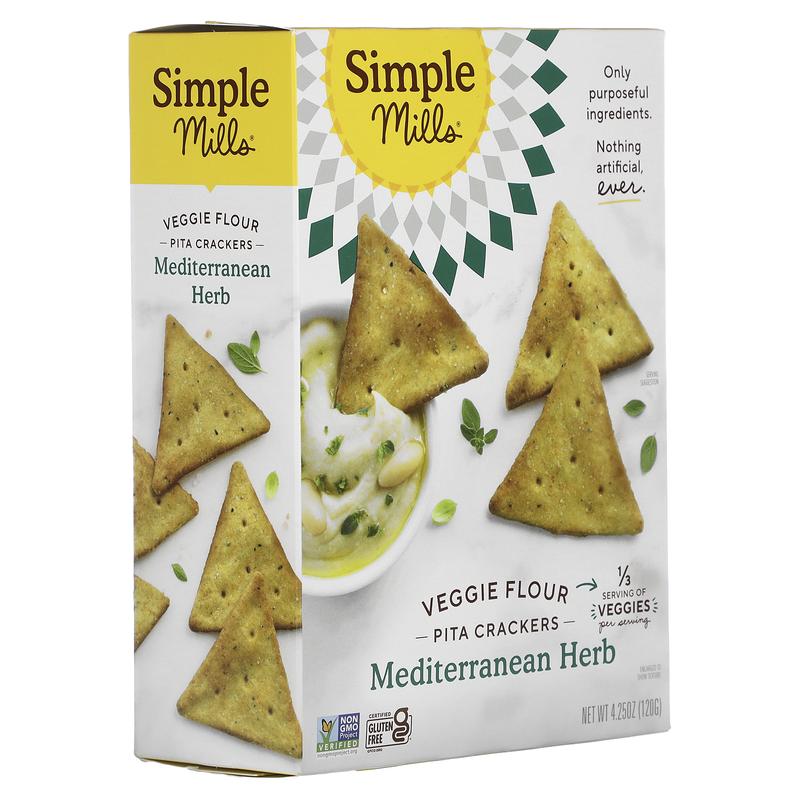 Simple Mills Veggie Flour Pita Crackers, Mediterranean Herb, 4.25 oz (120 g)