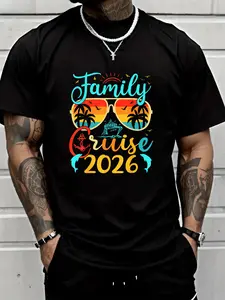 Family Cruise 2026 Summer Vacation Matching Family Cruise T-Shirt - 100% Cotton Short Sleeve Crew Neck Casual Shirt Suitable for All Seasons Men’s Wear