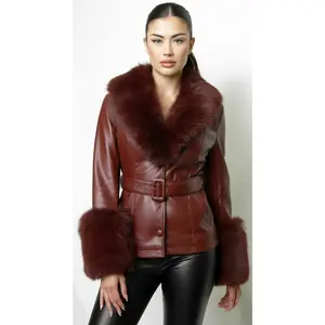 Anzhelina Faux Fur Leather Jacket - Brown