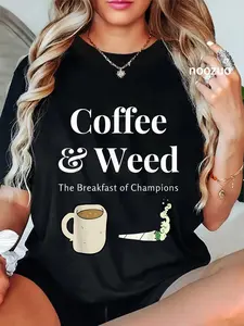 100% Cotton Unisex Coffee & Weed Pot Head Gift Cannabis & Caffeine Wake & Bake T-Shirt